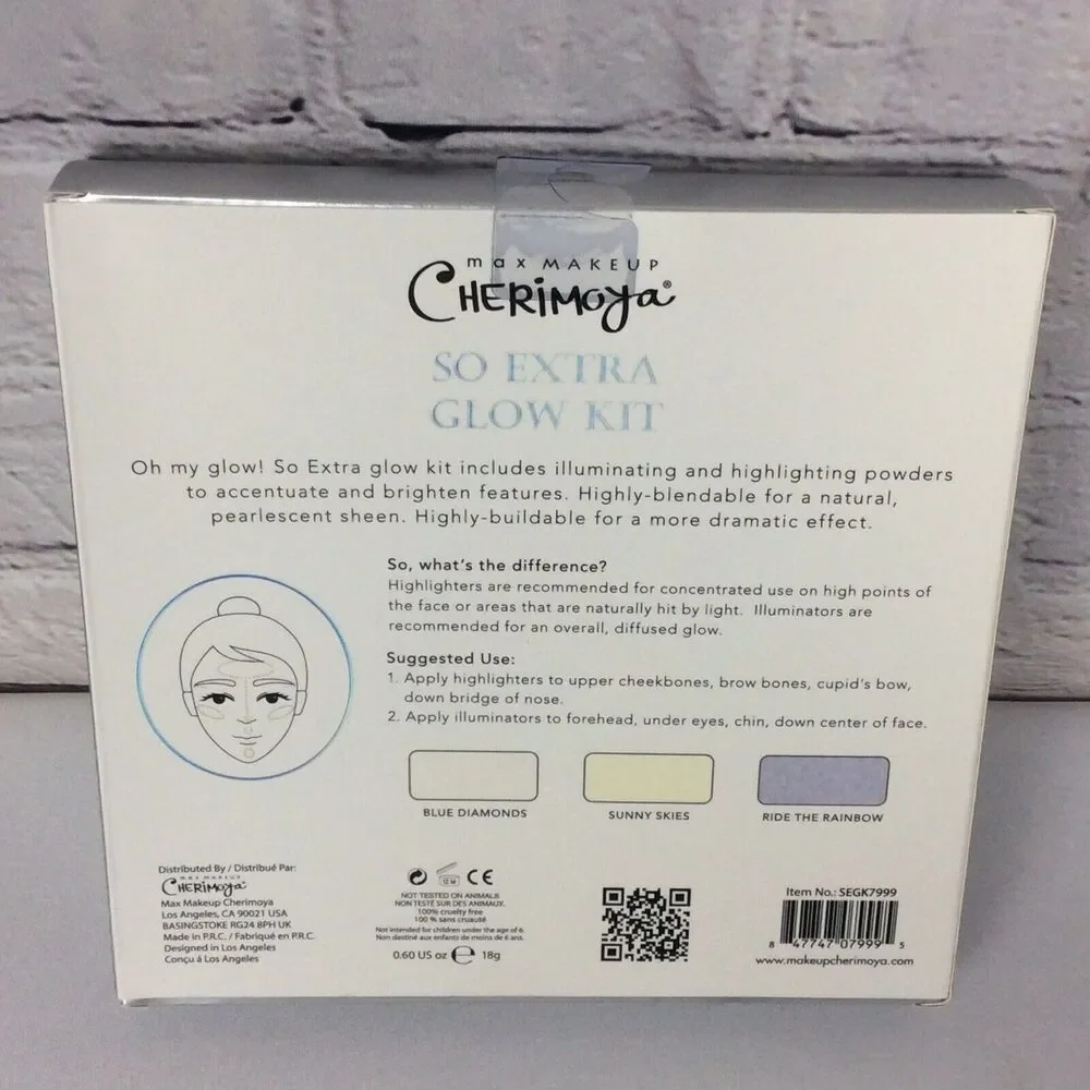 MAX MAKEUP CHERIMOYA “SO EXTRA GLOW KIT” 3 Iridescent Powders +1 Soft Brush NIP